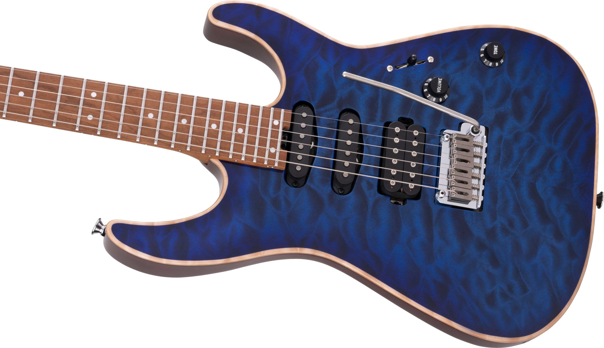 Charvel USA Select DK24 HSS 2PT cm QM CMN Guitarra Eléctrica Blue Burst 7