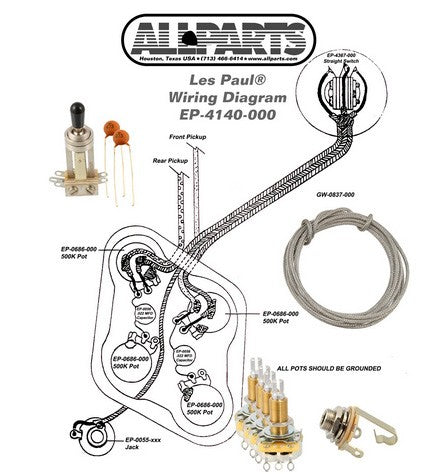 All Parts EP4140000 Wiring Kit for LP Switchcraft Switch & Jack 4 Long Thread 1