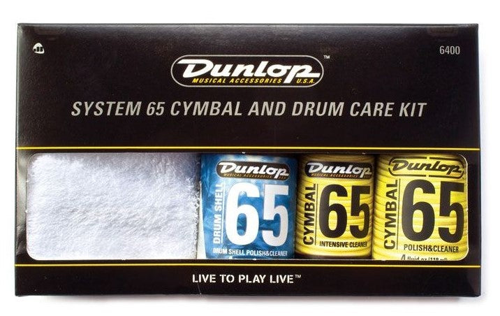 Dunlop 6400 Cymbal Drum Kit Limpiador Platos 6422 + Limpiador Batería 6444 + Pulidor + Guante 2