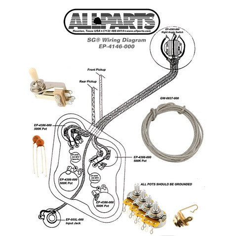 All Parts EP4146000 Wiring Kit for SG Switchcraft Switch & Jack 4 CTS Pots 1