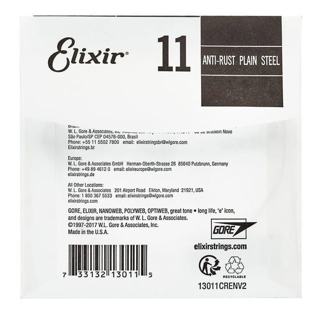 Elixir 011 Anti Rust Cuerda Guitarra Eléctrica o Acústica Plana 2