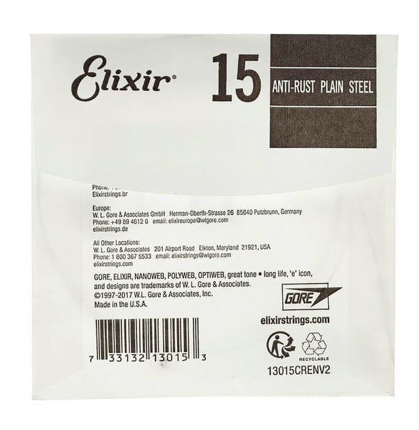 Elixir 015 Anti Rust Cuerda Guitarra Eléctrica o Acústica Plana 2