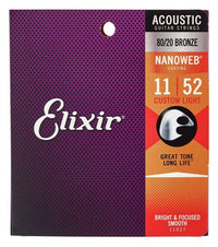 Elixir 11027 Nanoweb Custom Light Juego Cuerda Guitarra Acústica 011-052 1