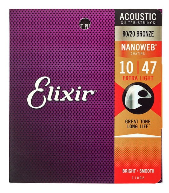 Elixir 11002 Nanoweb Extra Light Juego Cuerdas Guitarra Acústica 010-047 1