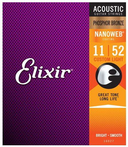 Elixir 16027 Nanoweb Phospor Bronze Custom Light Juego Cuerdas Guitarra Acústica 011-052 1