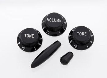 All Parts PK0178023 Black Knob Set for Strat (1-Vol 2-Tones 1-Switch and 1- Tip) 1