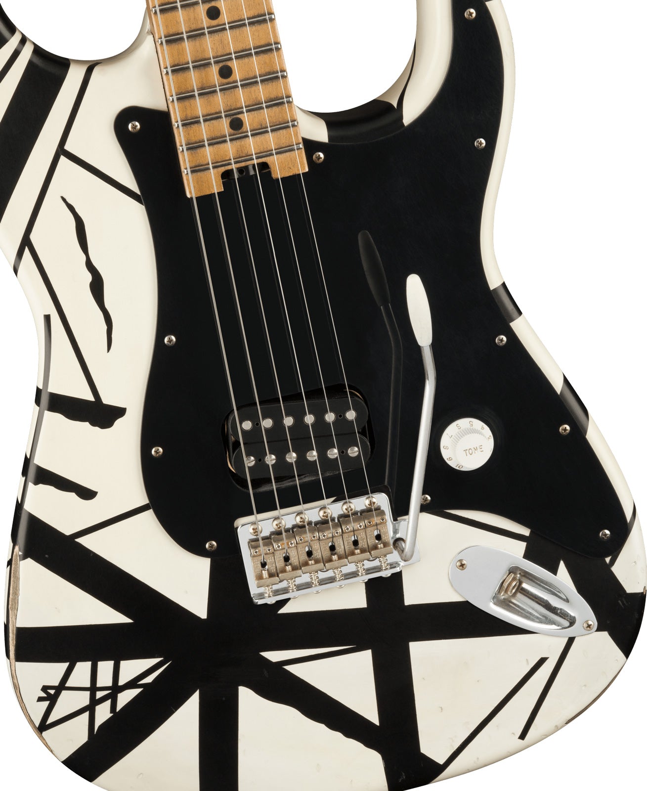 EVH Striped Series 78 Eruption MN Guitarra Eléctrica White with Black Stripes Relic 4