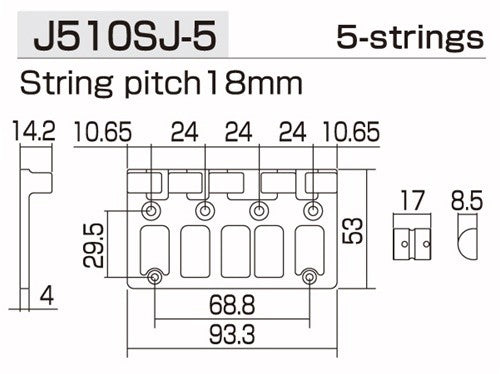 Gotoh BB3465003 J510SJ-5 Quick Release 5-String Bass Bridge Black W/Screws 2-3/4 String Spacing 1