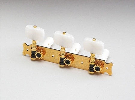 Gotoh TK7948002 Classical Tuning Keys Gold with White Plastic Buttons 15:1 1-3/8 Spacing 1