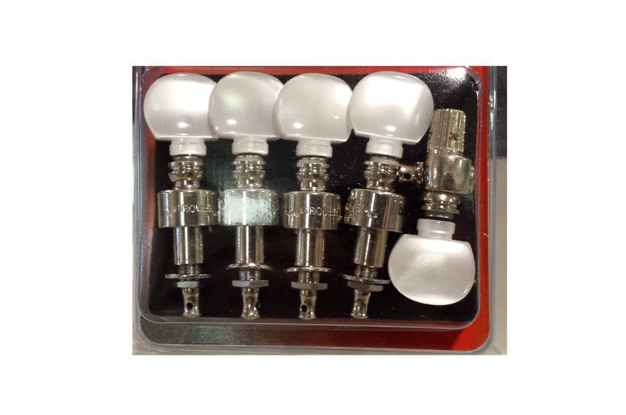 Grover TK7866001 Banjo Keys 124C5 Set of 5 with Pearloid Buttons Nickel 1