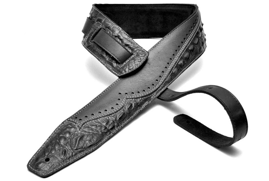 Bourbon Strap Chicago Black Leather Correa Guitarra Negra 1