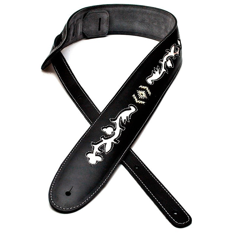 Bourbon Strap Mariachi Black Leather Correa Guitarra Negra 1