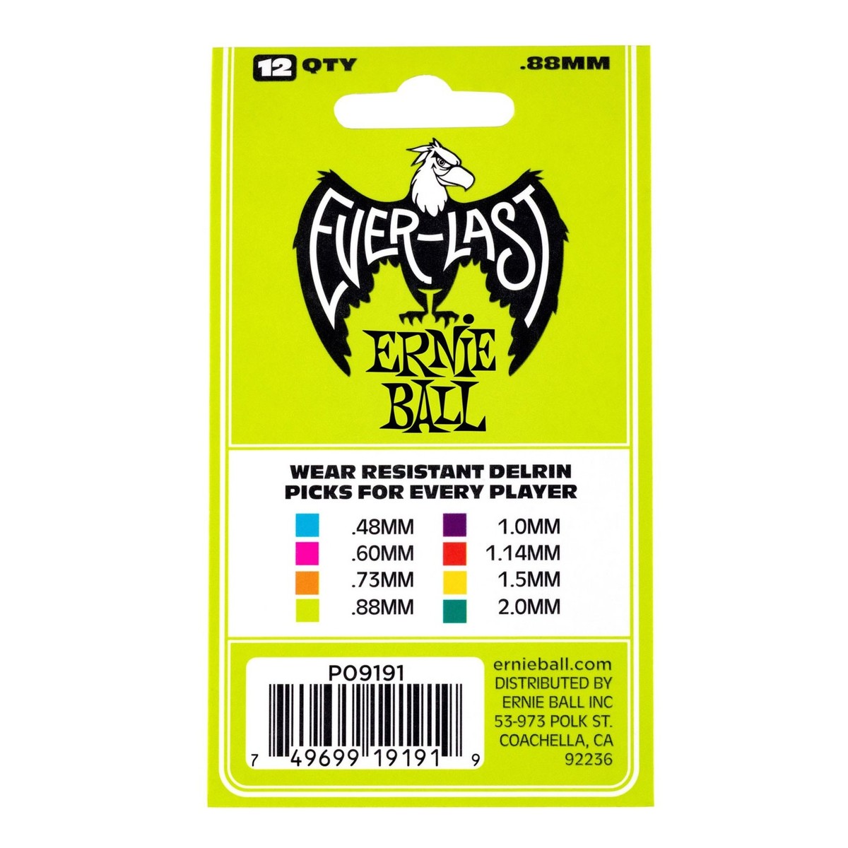 Ernie Ball 9191 Everlast Bolsa de 12 Púas 0.88mm Verdes 3