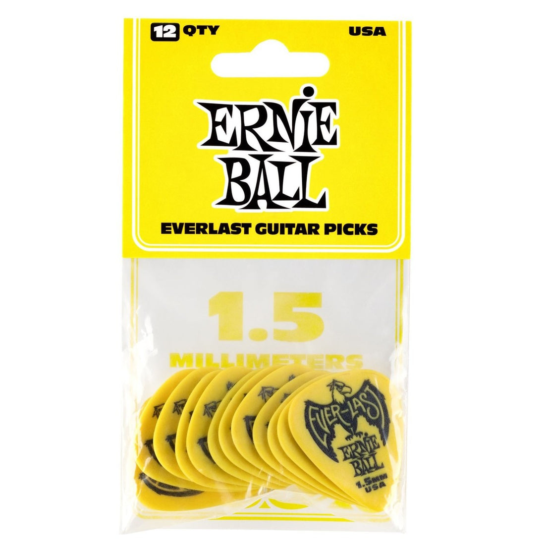 Ernie Ball 9195 Everlast Bolsa de 12 Púas 1.5mm Amarillas 2