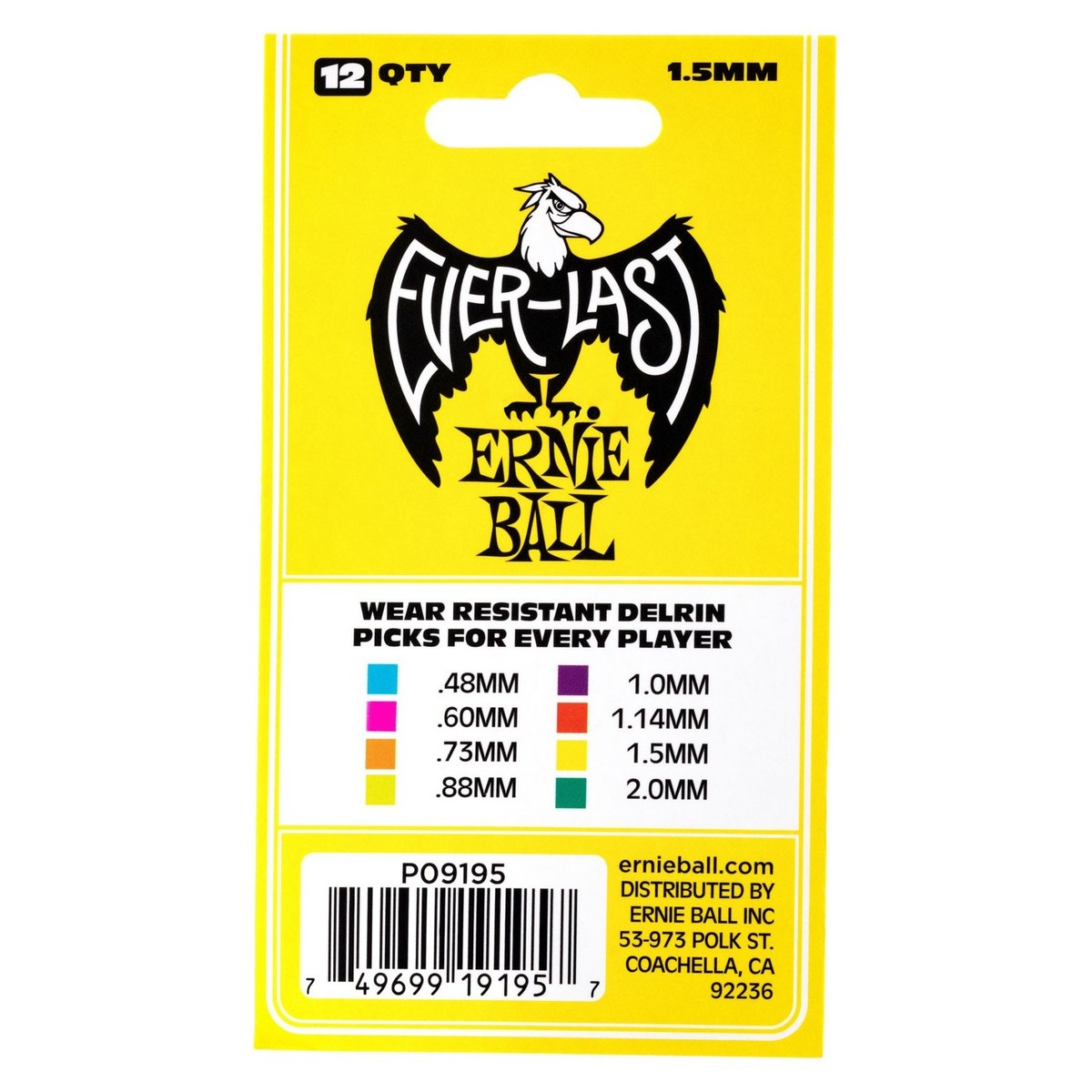 Ernie Ball 9195 Everlast Bolsa de 12 Púas 1.5mm Amarillas 3