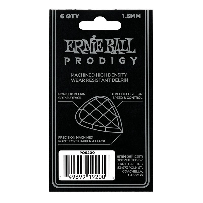 Ernie Ball 9200 Bolsa de 6 Púas Mini Prodigy 1.5mm Negras 3