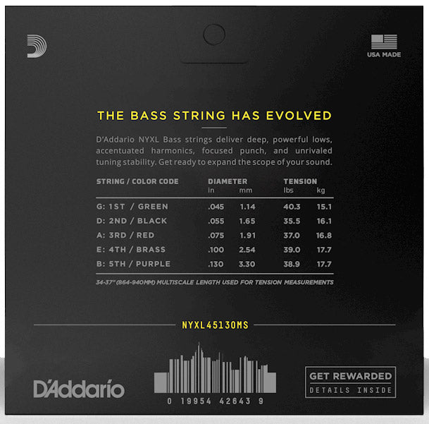 Daddario NYXL45130MS Juego 5 Cuerdas Bajo Multiescala 045-130 2