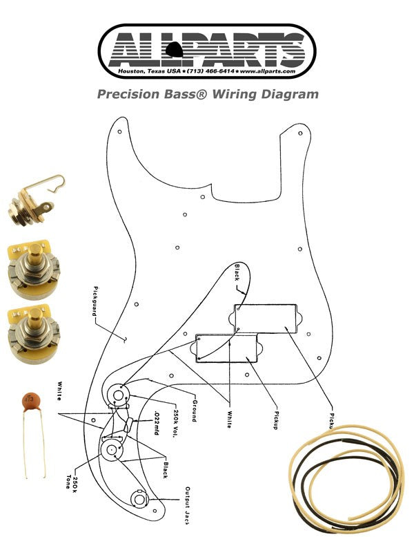 All Parts EP4139000 Wiring Kit for Pbass 2-250K CTS Solid Shaft Pots 1