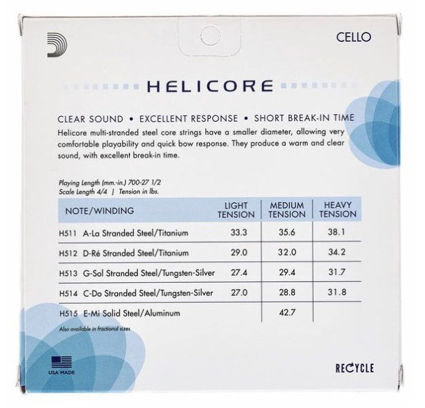 Daddario Juego Cuerdas Cello Helicore H510 4/4 Med 2