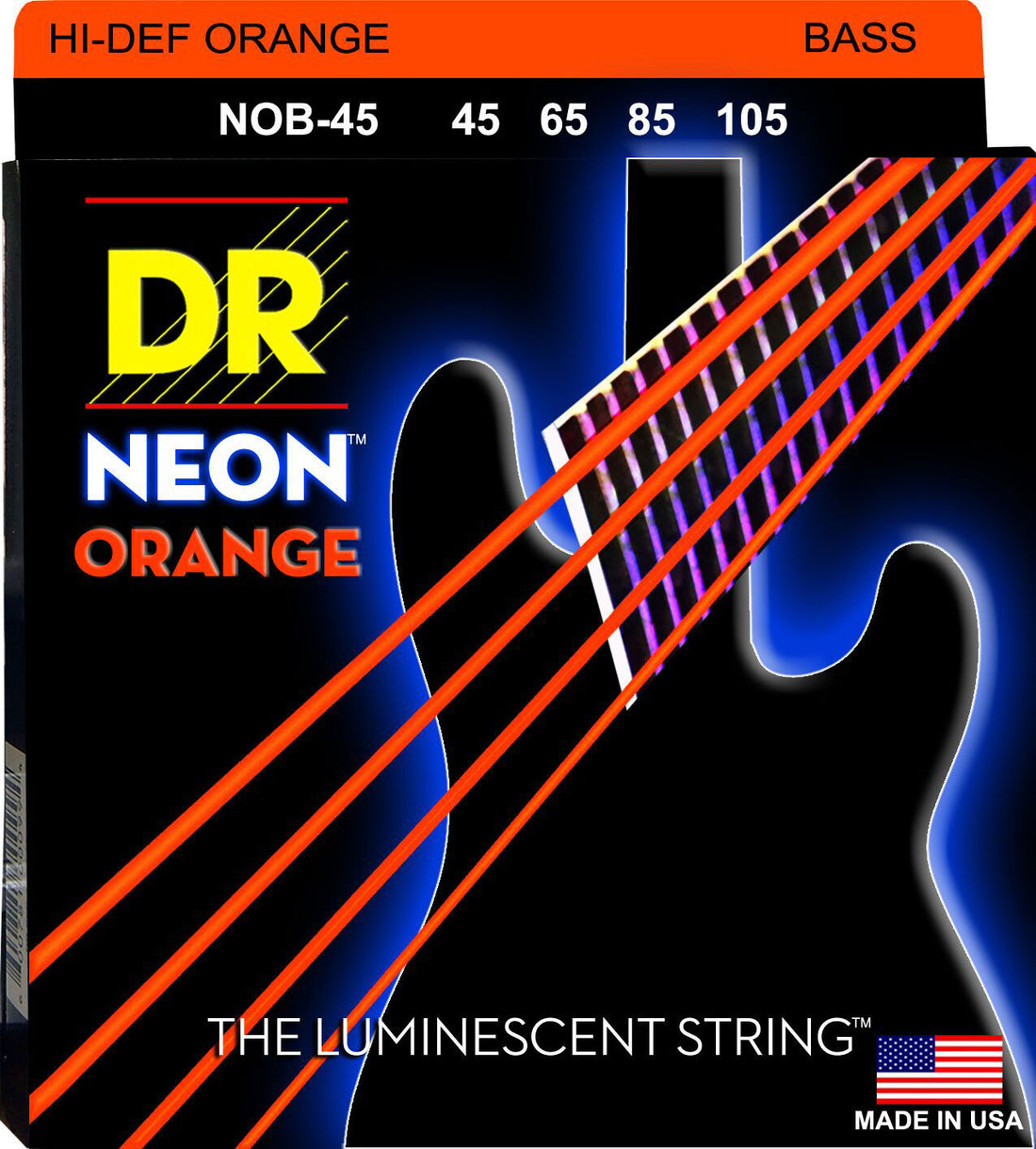 DR NOB45 Juego Cuerdas Hi DEF Neon Orange Bajo 045-105 1