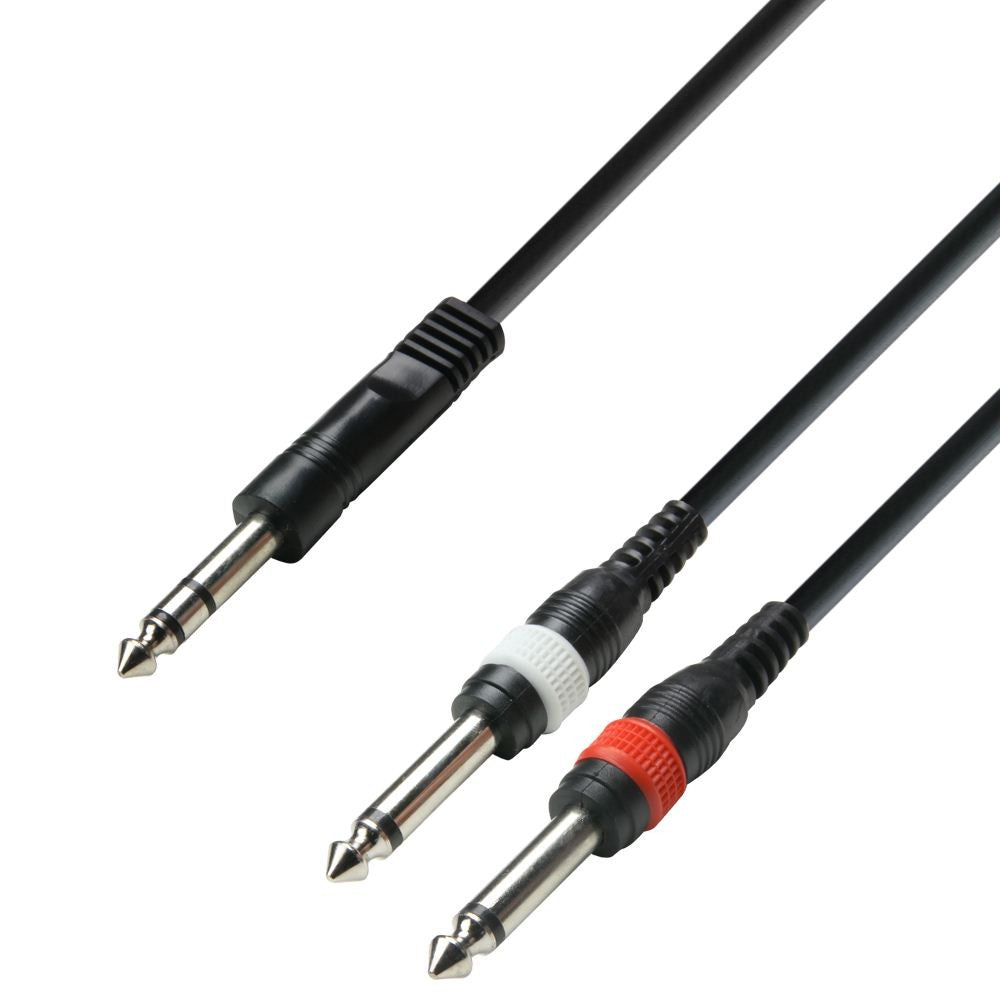 Adam Hall K3YVPP0100 Cable Audio 6.3 mm Jack Stereo a 2 X 6.3 Jack Mono 1 Metro 1