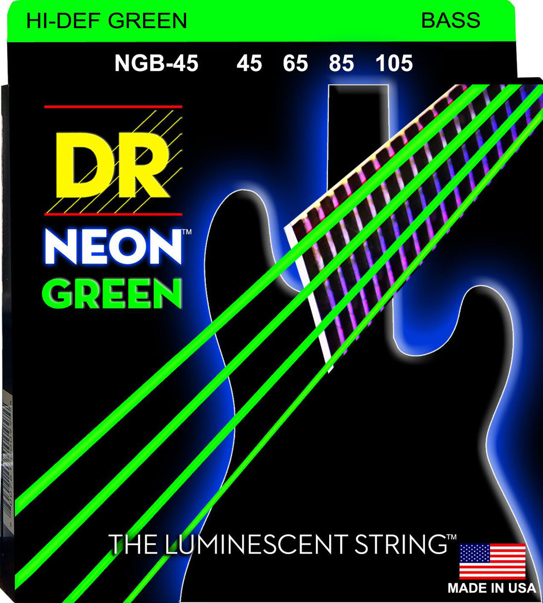 DR NGB45 Juego Cuerdas Bajo Hi DEF Neon Green 045-105 1