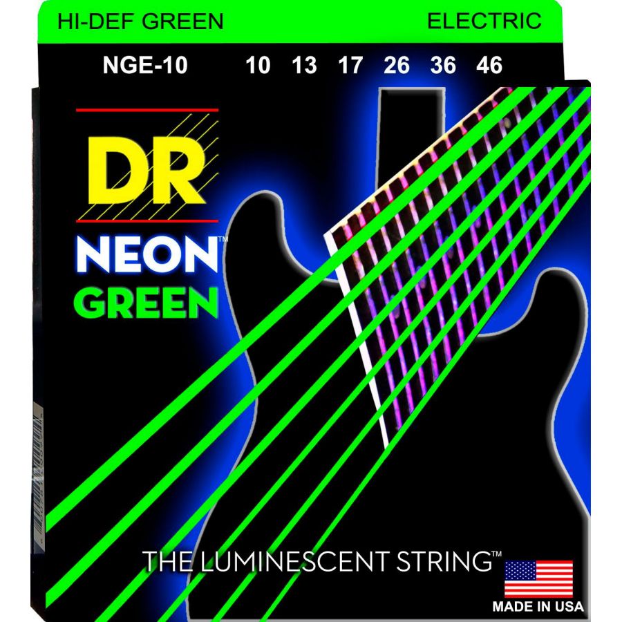 DR NGE10 Juego Cuerdas Guitarra Eléctrica Verde Neon 010-046 1