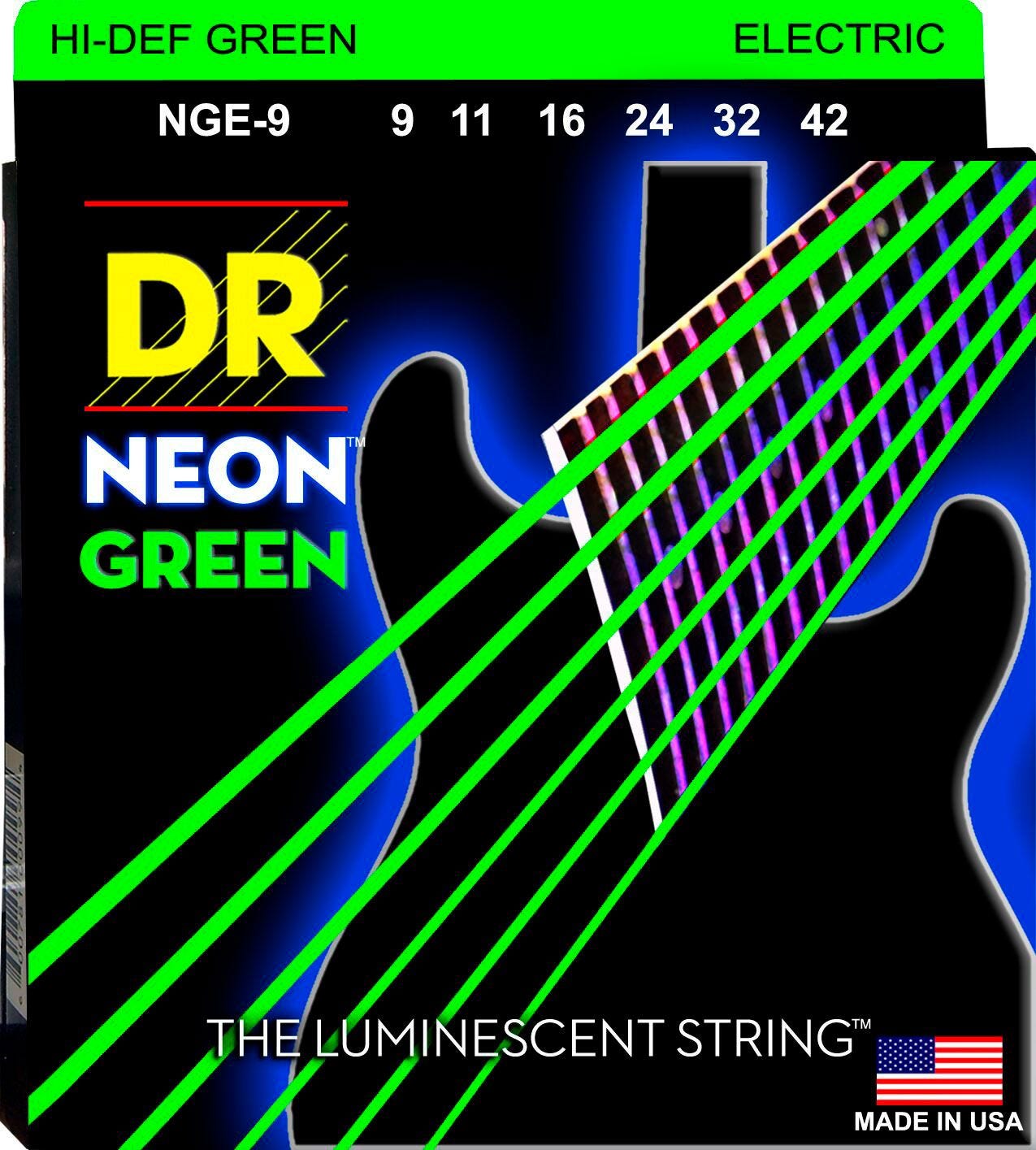 DR NGE9 Juego Cuerdas Guitarra Eléctrica Verde Neon 009-042 1