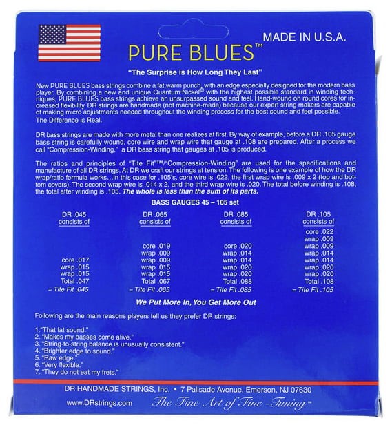 DR PB45 Pure Blues Juego Cuerdas Bajo 045-105 4