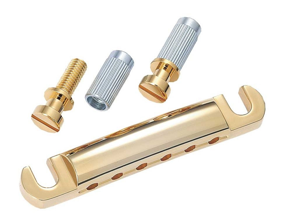 All Parts TP0400002 Stop Tailpiece with USA Thread Studs & Anchors Gold 3-1/4 Stud Spacing 1