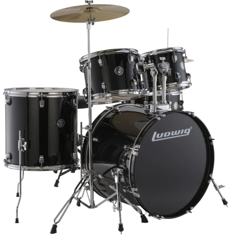 Ludwig LC175 Accent Drive Batería Acústica con Herrajes y Platos Black Cortex 2