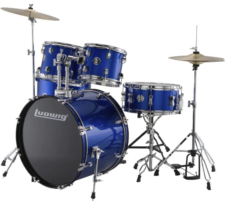 Ludwig LC175 Accent Drive Batería Acústica con Herrajes y Platos Blue Foil 1