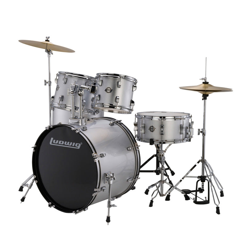 Ludwig LC175 Accent Drive Batería Acústica con Herrajes y Platos Silver Foil 1