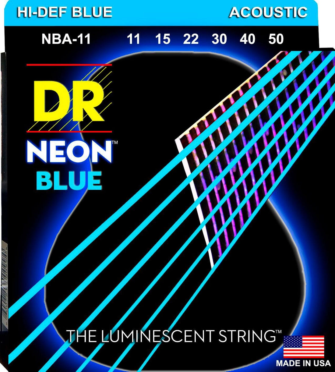 DR NBA-11 Neon Blue Juego de Cuerdas Guitarra Acústica 011-050 1