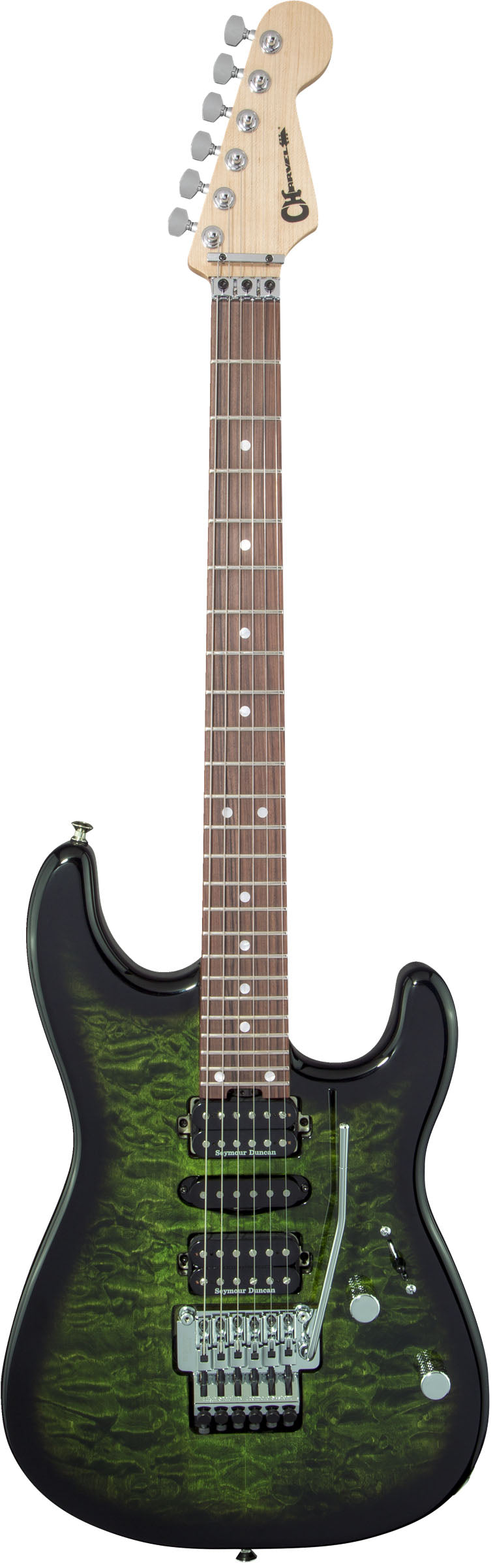 Charvel MJ San Dimas Style 1 HSH FR QM PF Guitarra Eléctrica Transparent Green Burst 1