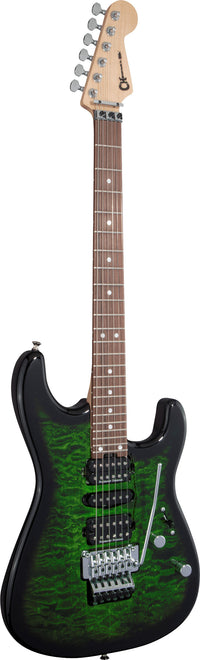 Charvel MJ San Dimas Style 1 HSH FR QM PF Guitarra Eléctrica Transparent Green Burst 2