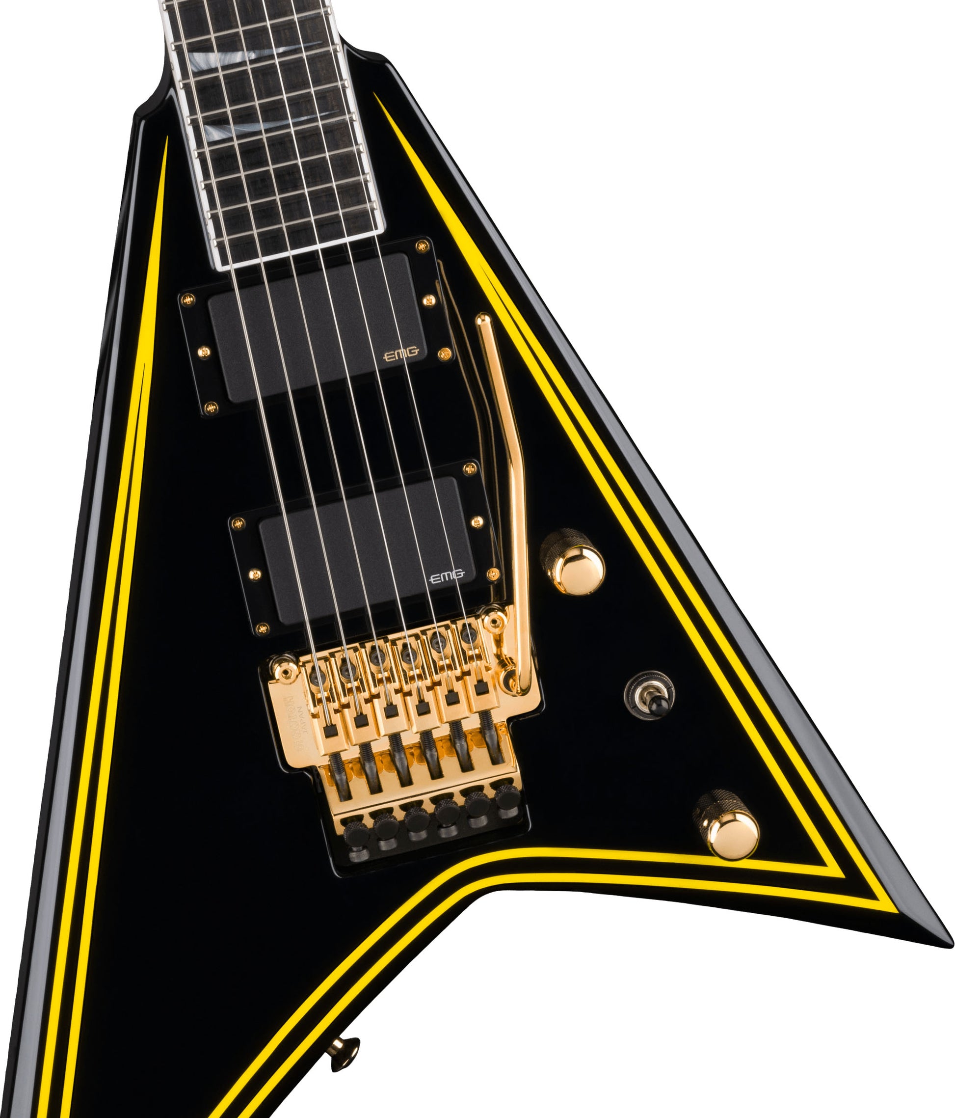 Jackson RR24MG MJ Series Rhoads EB Guitarra Eléctrica Black with Yellow Pinstripes 4