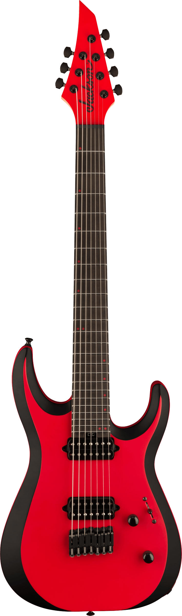 Jackson Pro Plus Dinky Modern MDK7 HT EB Guitarra Eléctrica 7 Cuerdas Sat. Red Black Bevels 1