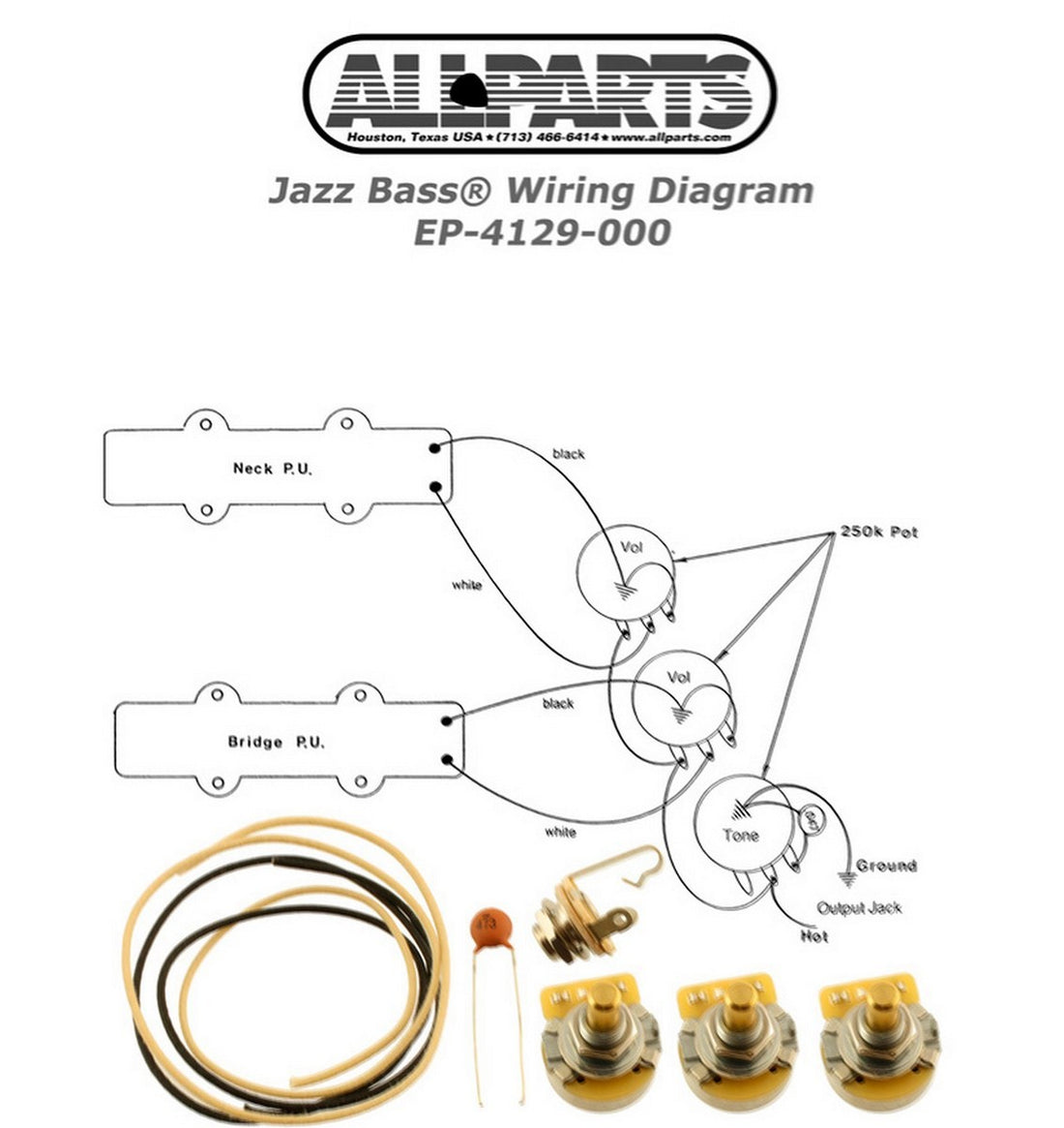 All Parts EP4129000 Jazz Bass Wiring Kit 1