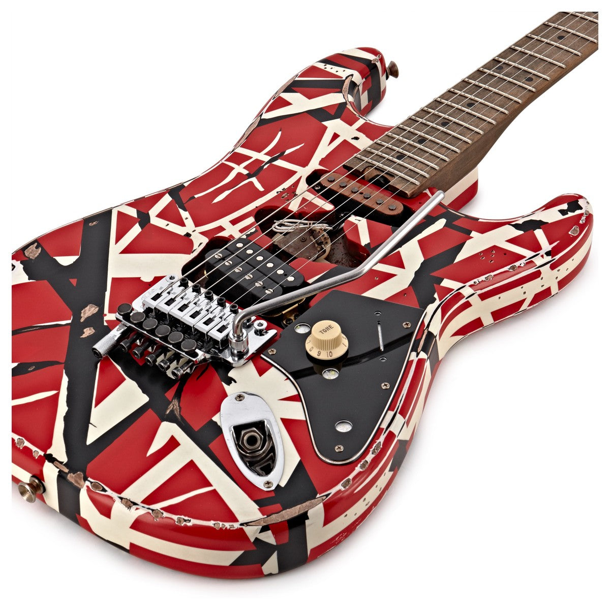 EVH Frankestein Frankie Striped Series MN Guitarra Eléctrica Red with Black Stripes 7