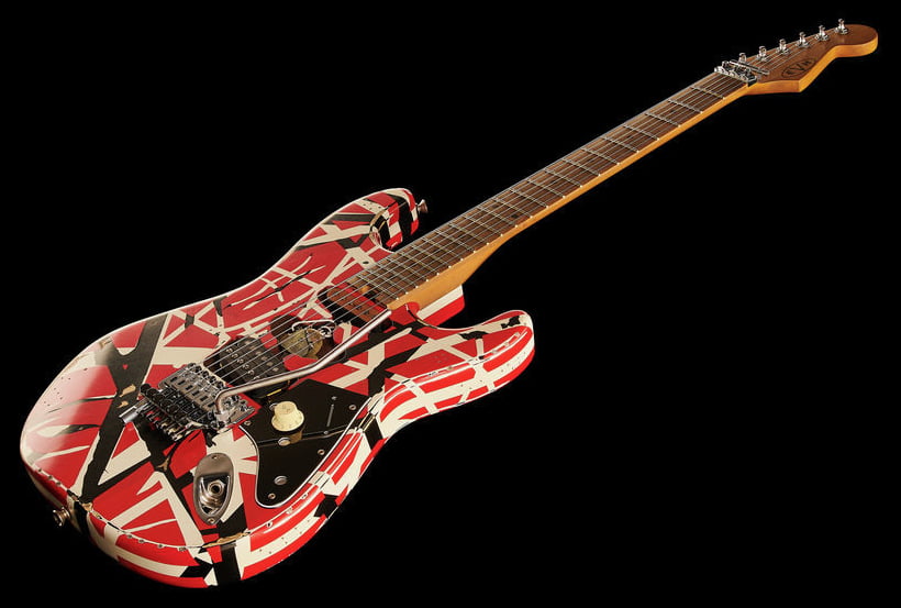 EVH Frankestein Frankie Striped Series MN Guitarra Eléctrica Red with Black Stripes 17