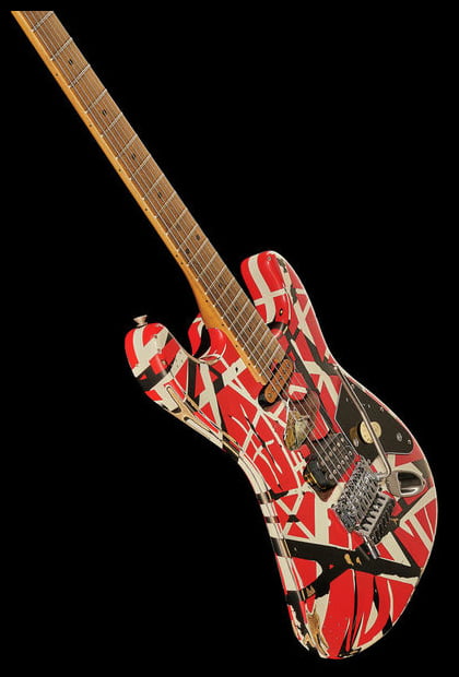 EVH Frankestein Frankie Striped Series MN Guitarra Eléctrica Red with Black Stripes 19