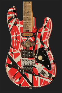 EVH Frankestein Frankie Striped Series MN Guitarra Eléctrica Red with Black Stripes 25