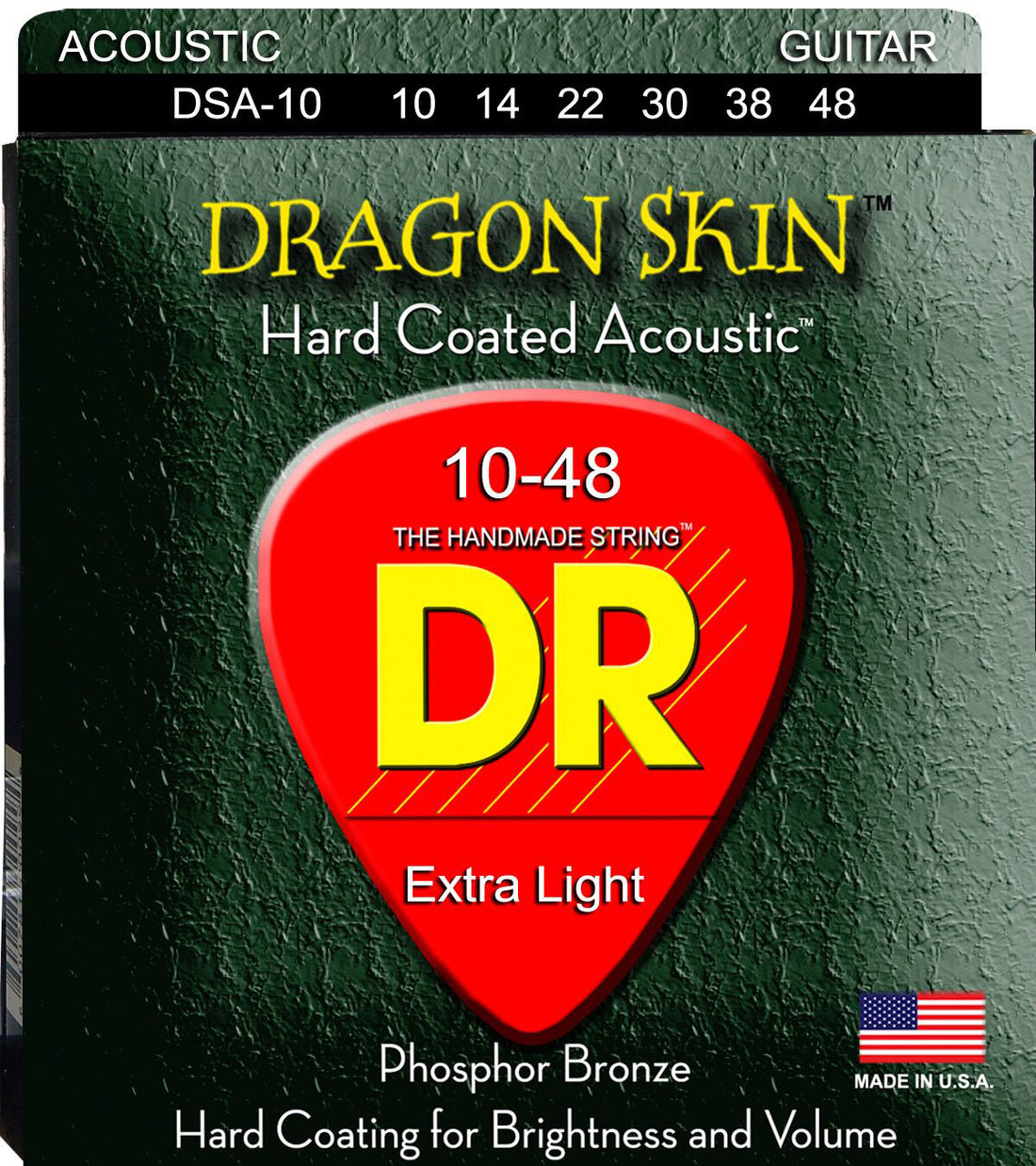 DR Strings DSA10 Dragon Skin Juego Cuerdas Guitarra Acústica 010-048 1