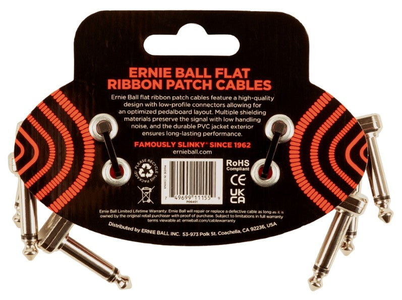 Ernie Ball EB6401 Flat Ribbon Pack 3 Cables Patch 7.5 cm Rojos 2