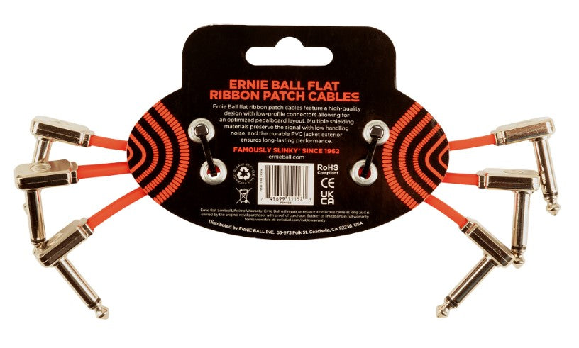 Ernie Ball EB6402 Flat Ribbon Pack 3 Cables Patch 15 cm Rojos 2