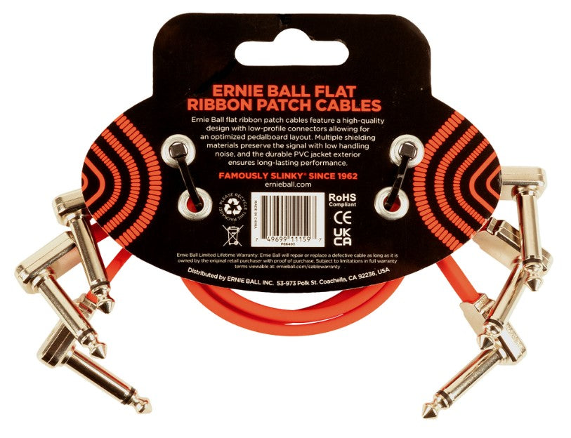 Ernie Ball EB6403 Flat Ribbon Pack 3 Cables Patch 30 cm Rojos 2