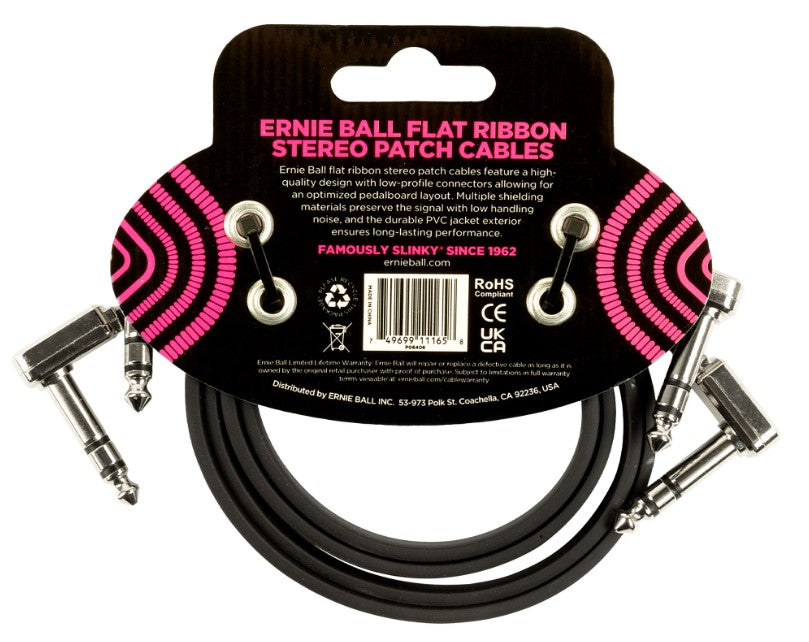 Ernie Ball EB6406 Flat Ribbon Pack 2 Cables Patch 60 cm Negros 2