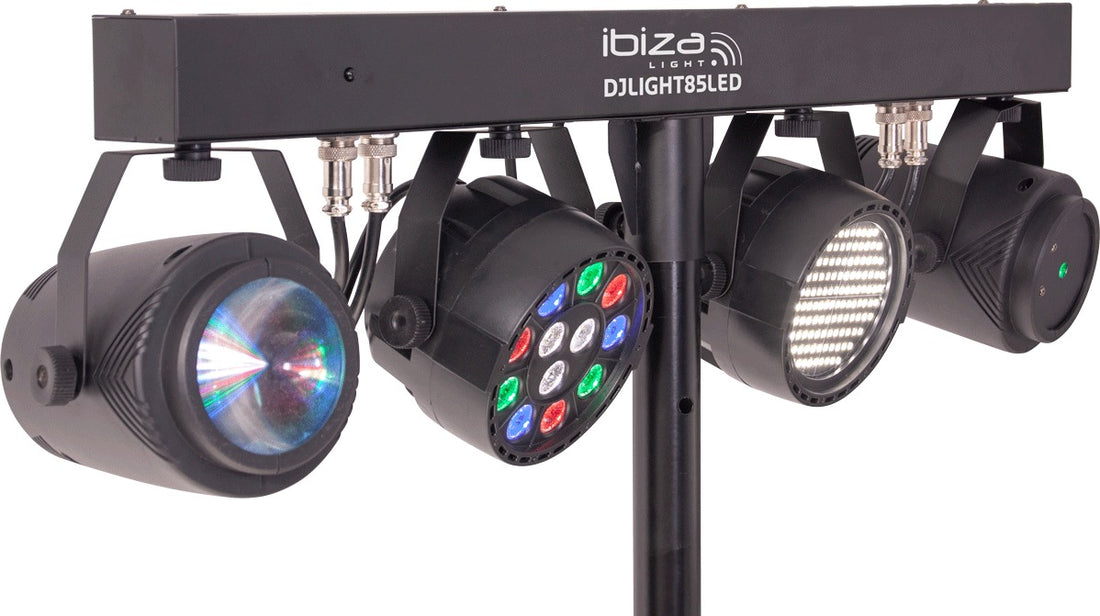 Ibiza Light DJ Light 85 Led Pack Iluminación con Proyector Par Strobo Moon Laser y Soporte 2