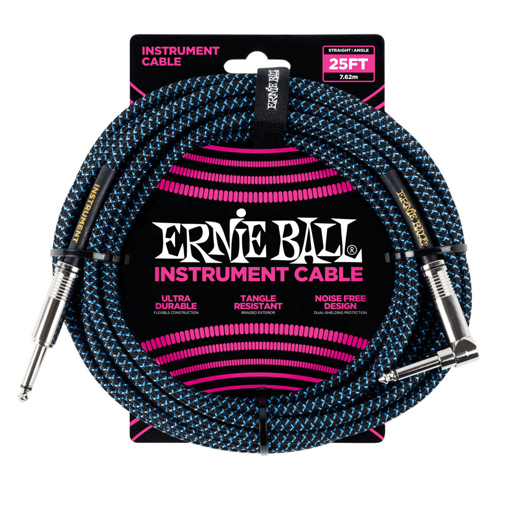 Ernie Ball EB6060 Cable Instrumento Trenzado Jack Recto Acodado 7.62 Metros Negro Azul 1